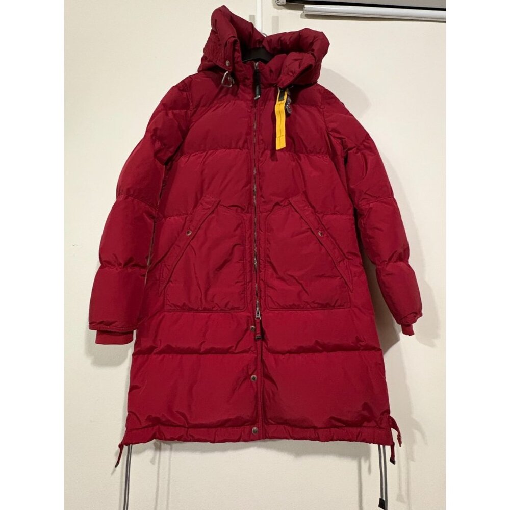 Parajumpers Long Bear hooded down coat jacket parka size L color red